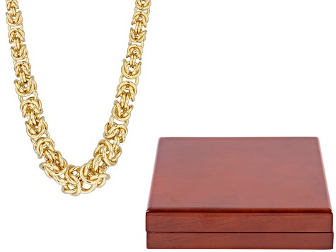 18k Gold Over Bronze Graduated Byzantine Necklace and Wood Presentation Box Set