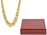18k Gold Over Bronze Graduated Byzantine Necklace and Wood Presentation Box Set