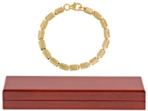 18k Yellow Gold Over Bronze Etched Heart Bracelet and Presentation Bracelet Box Set