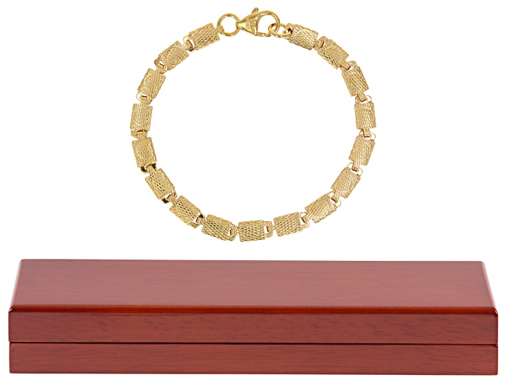 18k Yellow Gold Over Bronze Etched Heart Bracelet and Presentation Bracelet Box Set
