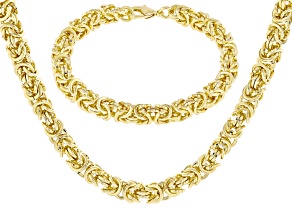 18k Yellow Gold Over Bronze 6.6mm Byzantine Necklace and Bracelet Set of 2
