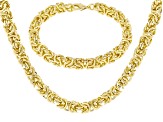 18k Yellow Gold Over Bronze 6.6mm Byzantine Necklace and Bracelet Set of 2