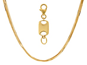 18k Yellow Gold Over Bronze Multi-Strand Square Snake 24" Necklace and Magnetic Clasp Set