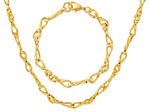 18k Yellow Gold Over Bronze Infinity Bracelet and 18" Necklace Set of 2
