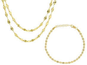 18k Yellow Gold Over Bronze 3.5mm Sunburst Mirror Link Chain and Bracelet Set of 3