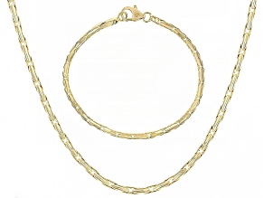 18k Yellow Gold Over Bronze 3mm Elongated Geometric Cardano Chain & Bracelet