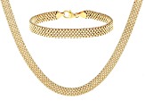 18k Yellow Gold Over Bronze Woven Bead Necklace & Bracelet