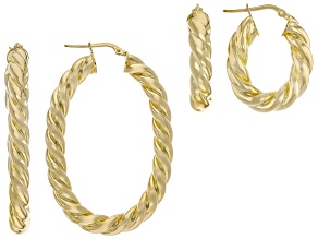 18k Yellow Gold Over Bronze 1" & 2" Swirl Hoop Earrings. Made in Italy.