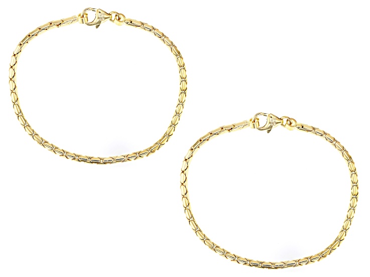 18k Yellow Gold Over Bronze Cardano Link Bracelet Set Of 2
