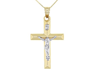 10K Yellow and 10K White Gold Cross Pendant with Chain