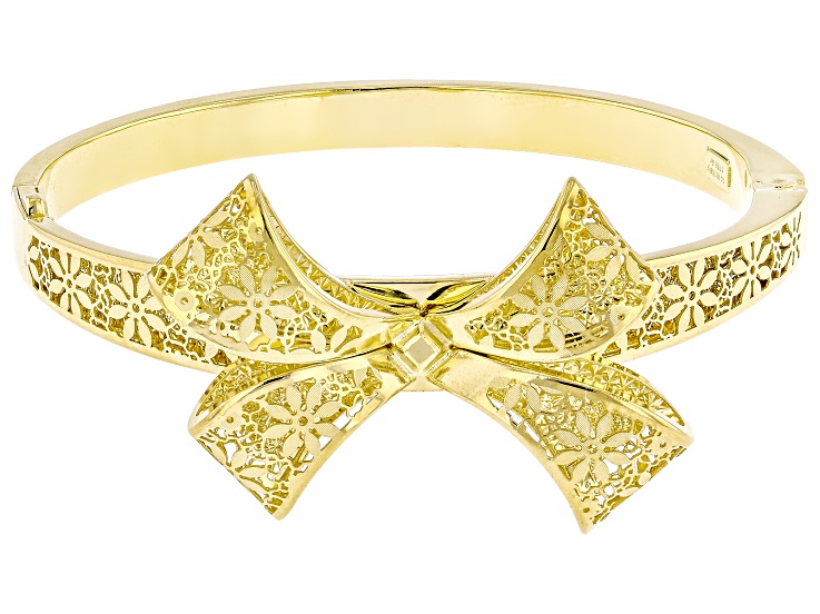 14k Yellow Gold Fiori Ricami Bow Hinged Bangle Bracelet - SFO013 | JTV