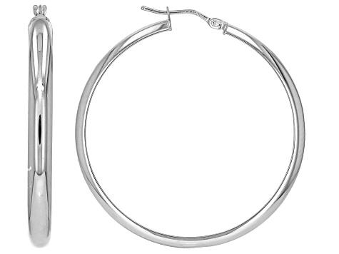 Stefano Oro 14k White Gold Ponte Vecchio 1 1/2" Hoop Earrings