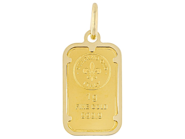 24k Yellow Gold Classic 1g Ingot with 14k Yellow Gold Frame Pendant