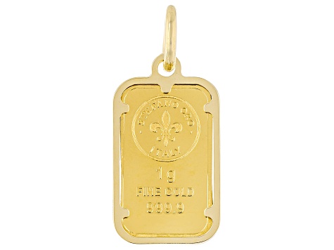 24k Yellow Gold Classic 1g Ingot with 14k Yellow Gold Frame Pendant