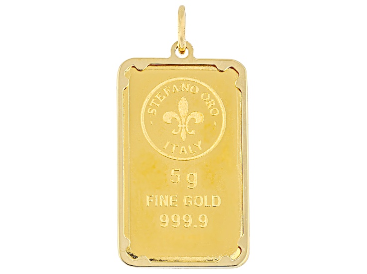 24k Yellow Gold Classic 5g Ingot with 14k Yellow Gold Frame Pendant