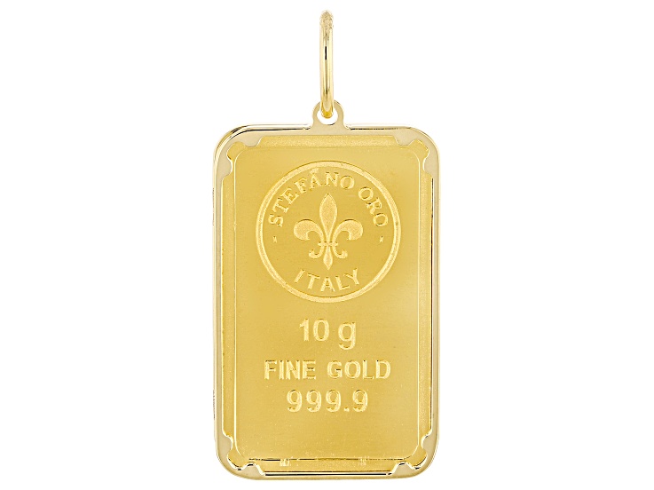 24k Yellow Gold Classic 10g Ingot with 14k Yellow Gold Frame Pendant