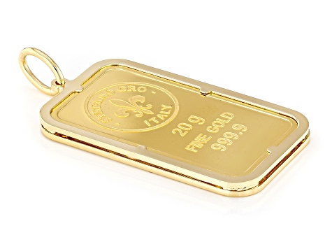 24k Yellow Gold Classic 20g Ingot with 14k Yellow Gold Frame Pendant