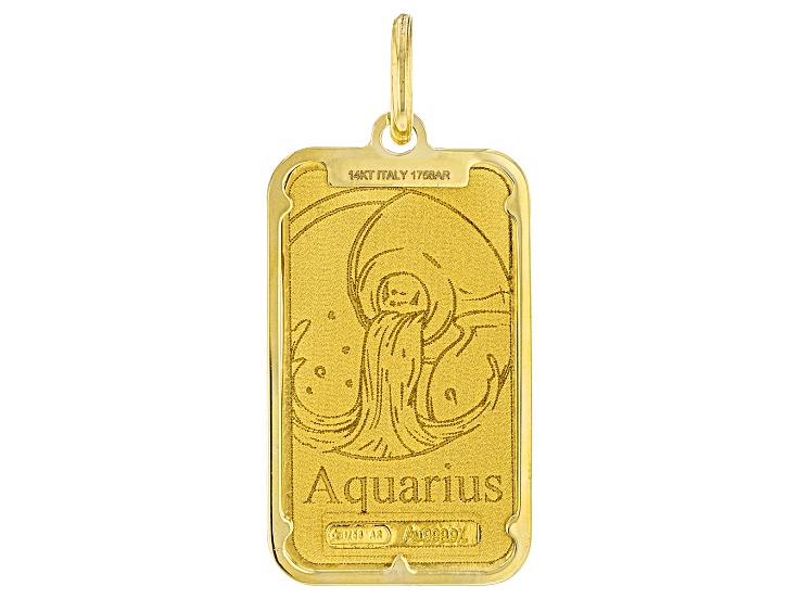 24k Yellow Gold 2g Aquarius Ingot with 14k Yellow Gold Frame