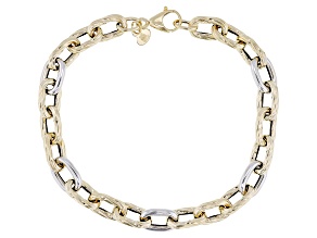 14k Yellow and Rhodium Over 14k White Gold Two-Tone 7mm Rolo Link Bracelet