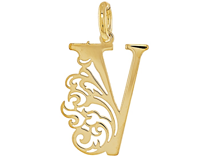 14k Yellow Gold Peacock Initial "V" Pendant