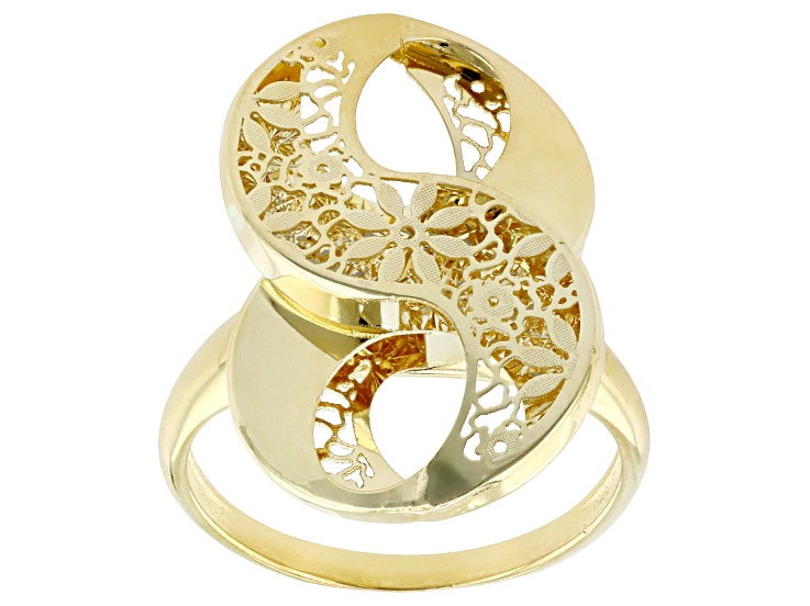 Kaya ♦︎14kgfトロレアイトフラワーカービングチャーム 14k Yellow Gold Flower Ricami Infinity Signet Ring - SFO065