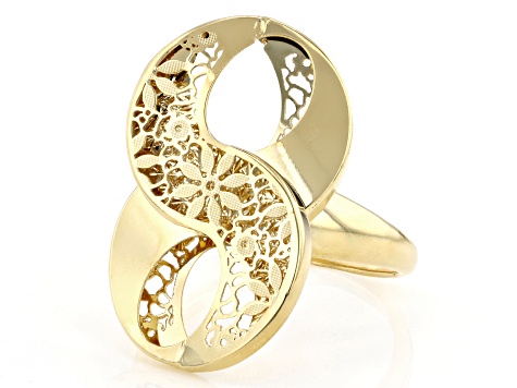 14k Yellow Gold Flower Ricami Infinity Signet Ring
