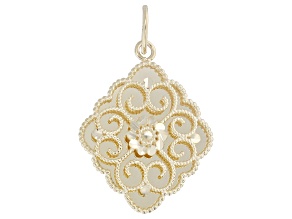 14k Yellow Gold Peony Embroidery Pendant