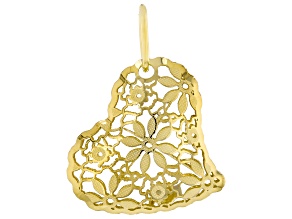 14k Yellow Gold Flower Ricami Heart Pendant