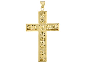 14k Yellow Gold Checkered Ricami Cross Pendant