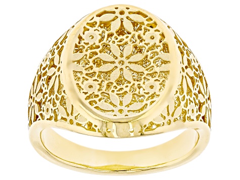 14k Yellow Gold Flower Ricami Signet Ring