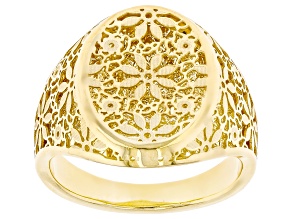 14k Yellow Gold Flower Ricami Signet Ring