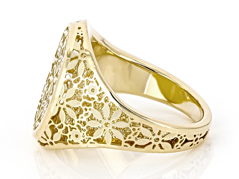 14k Yellow Gold Flower Ricami Signet Ring