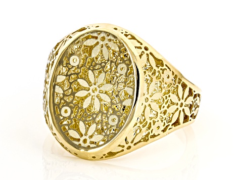 14k Yellow Gold Flower Ricami Signet Ring