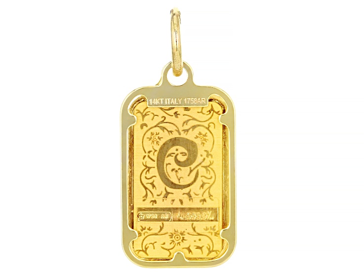 24k Yellow Gold 1g Blossom Initial Ingot Pendant with 14k Gold