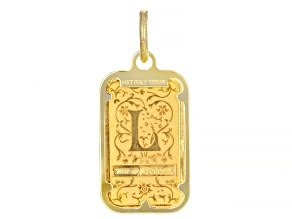 24k Yellow Gold 1g Blossom Initial Ingot Pendant with 14k Gold Frame