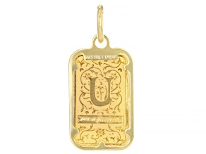 24k Yellow Gold 1g Blossom Initial Ingot Pendant with 14k Gold Frame