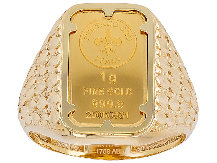 24k Yellow Gold 1g Ingot with 14k Gold Diamond Cut Petali Band