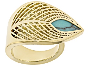 14k Yellow Gold 11x5mm Turquoise Simulant Peacock Ring