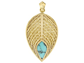 14k Yellow Gold 11x5mm Turquoise Simulant Peacock Pendant