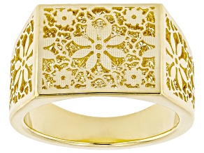 14k Yellow Gold Squared Signet Ricami Ring