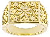 14k Yellow Gold Squared Signet Ricami Ring
