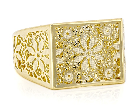 14k Yellow Gold Squared Signet Ricami Ring