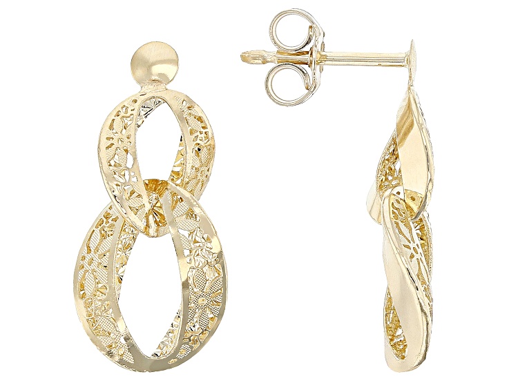 14k Yellow Gold Flower Ricami Graduated Curb Earrings
