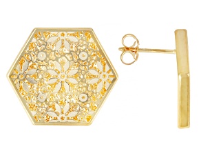 14k Yellow Gold Honeycomb Fiori Ricami Earrings