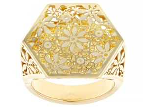 14k Yellow Gold Honeycomb Fiori Ricami Ring