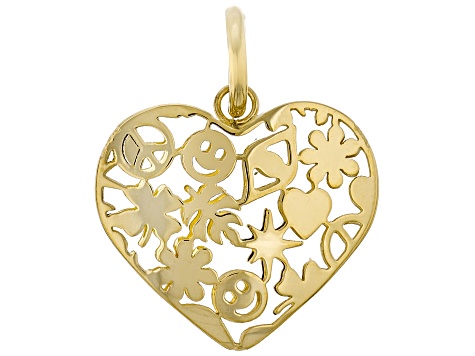 14k Yellow Gold Ricami Onde Heart Pendant
