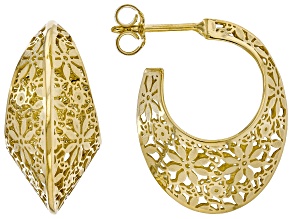 14k Yellow Gold Ricami Oval J-Hoop Earrings