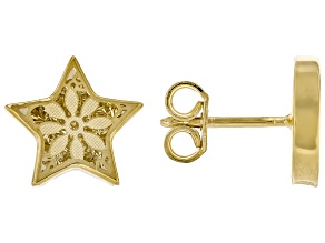 14k Yellow Gold Moon and Star Ricami Stud Earrings