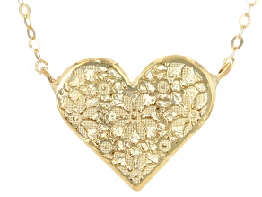 14k Yellow Gold Flower Ricami Heart 18" Necklace