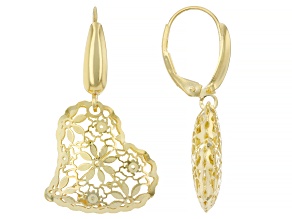14k Yellow Gold Flower Ricami Heart Earrings